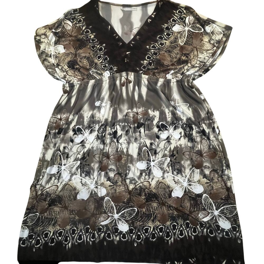 Maurices Size 2X Butterfly Print Empire Waist Dress Brown Fairy Goth Cottagecore